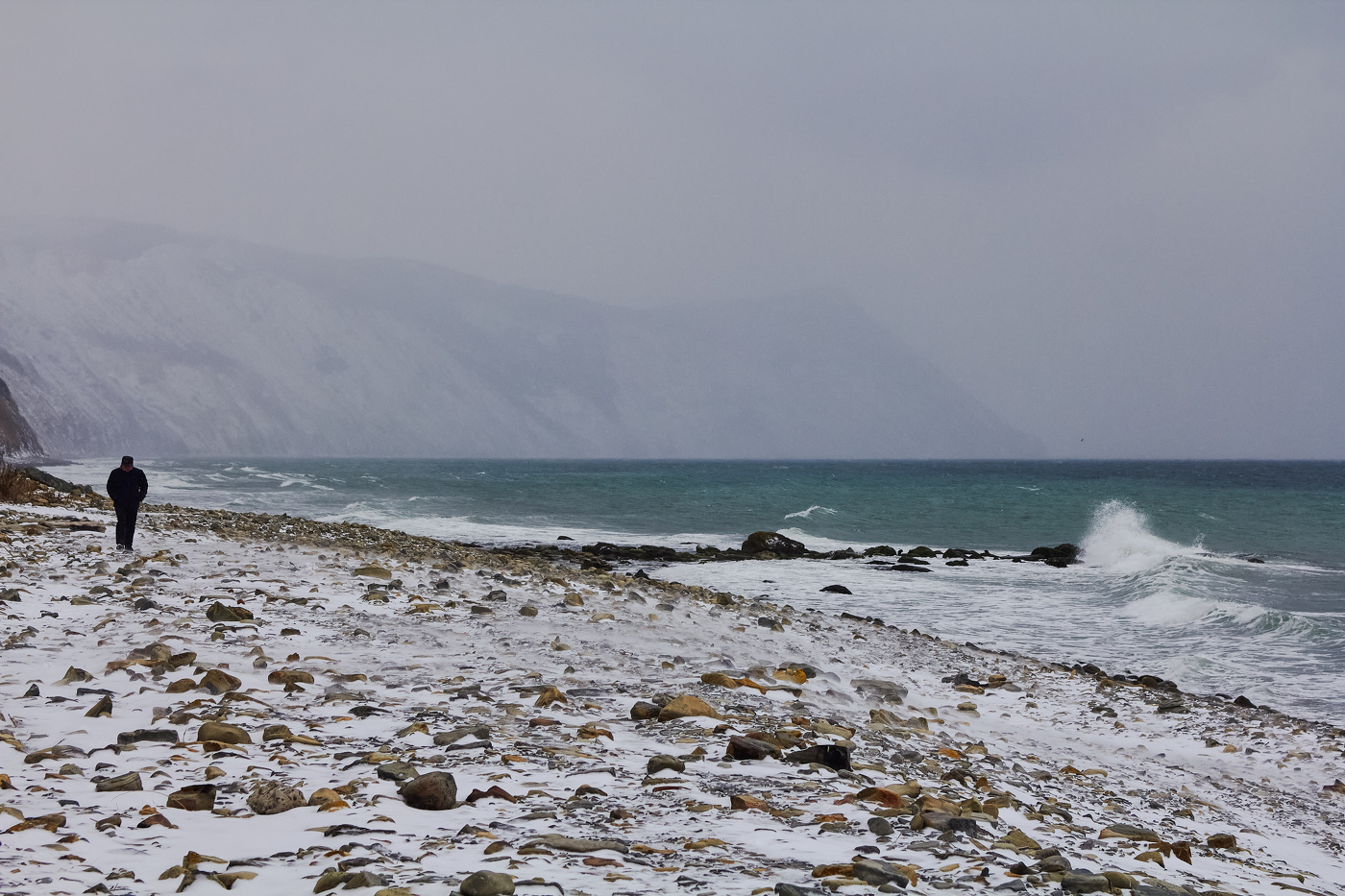 По белому снегу ,седому туману