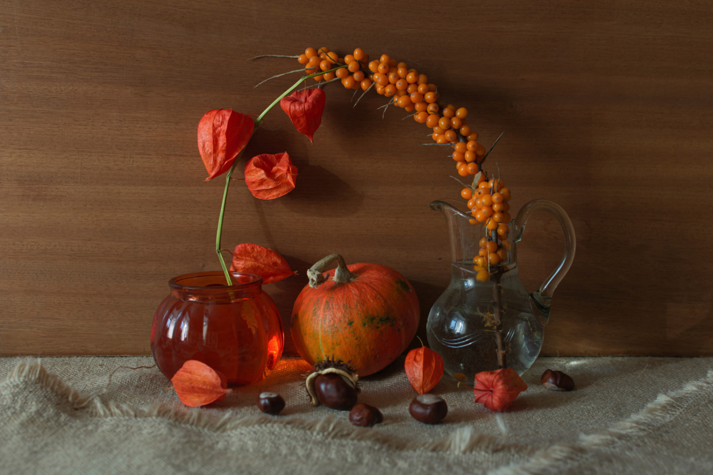 Физалис...Облепиха...Проникновенно тёплым светом украсили осенний натюрморт...