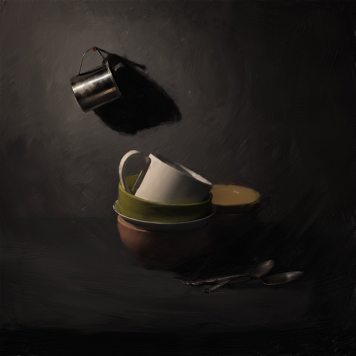 с кружкой на стене