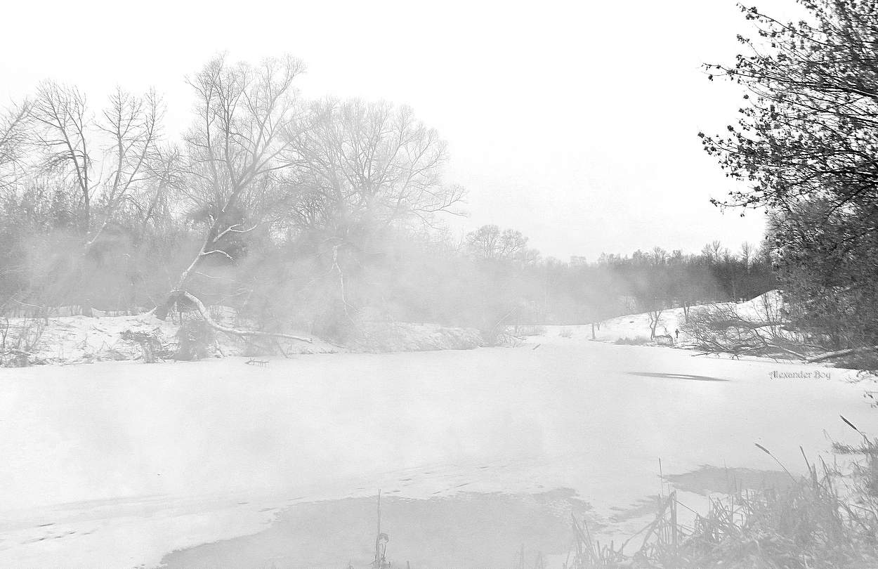 В мороз парит незамерзшая вода
