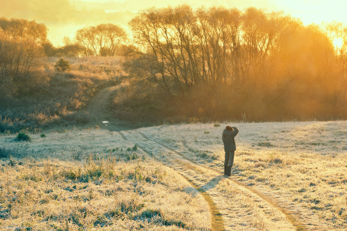 Рассвет. Фотограф. Иней