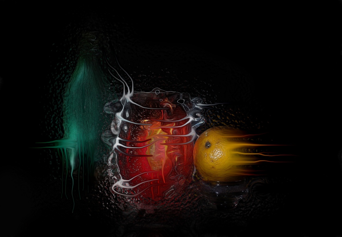 бутылка, ваза, апельсин