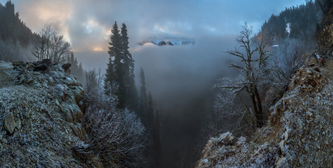 Туман отступает, рассвет разгорается.