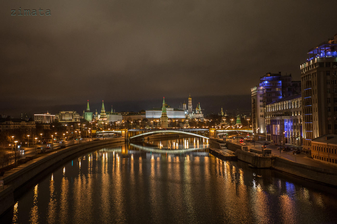 небо, город, ночь, вода