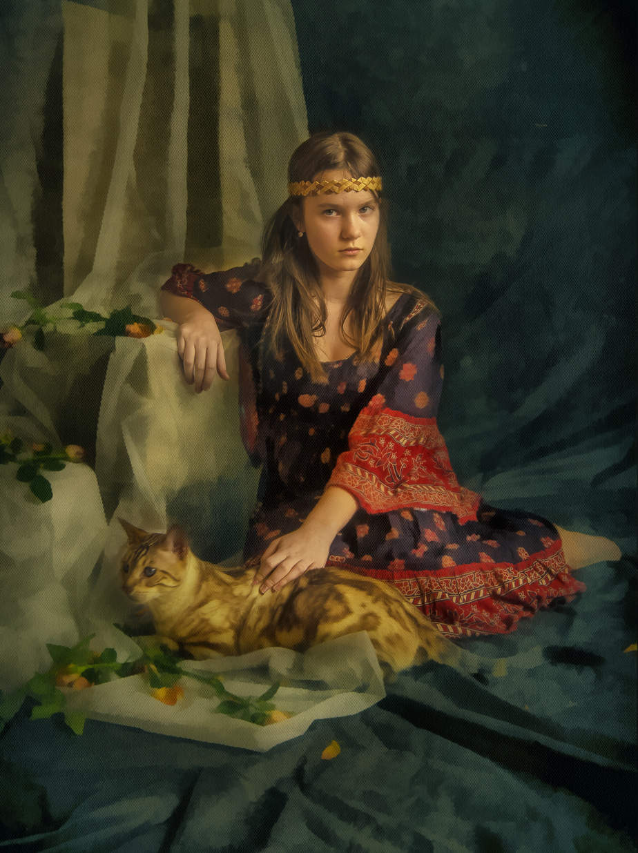 портрет с кошкой