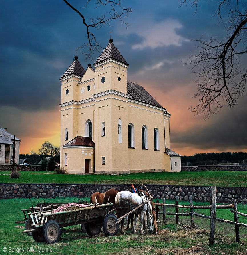 Телега у храма