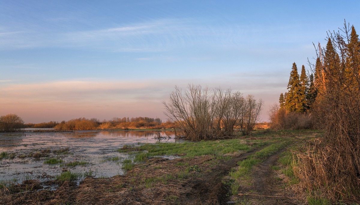 По затопленым местам.