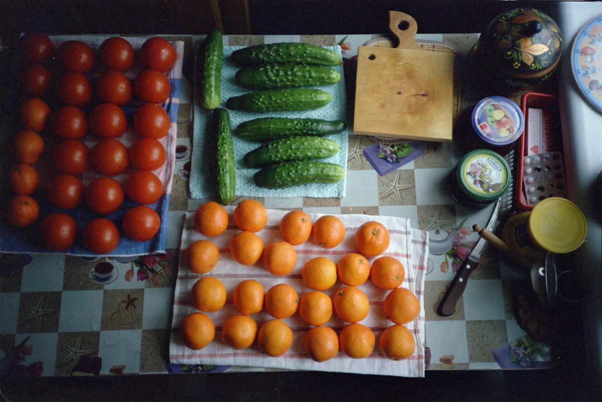 Натюрморт с мандаринами и овощами