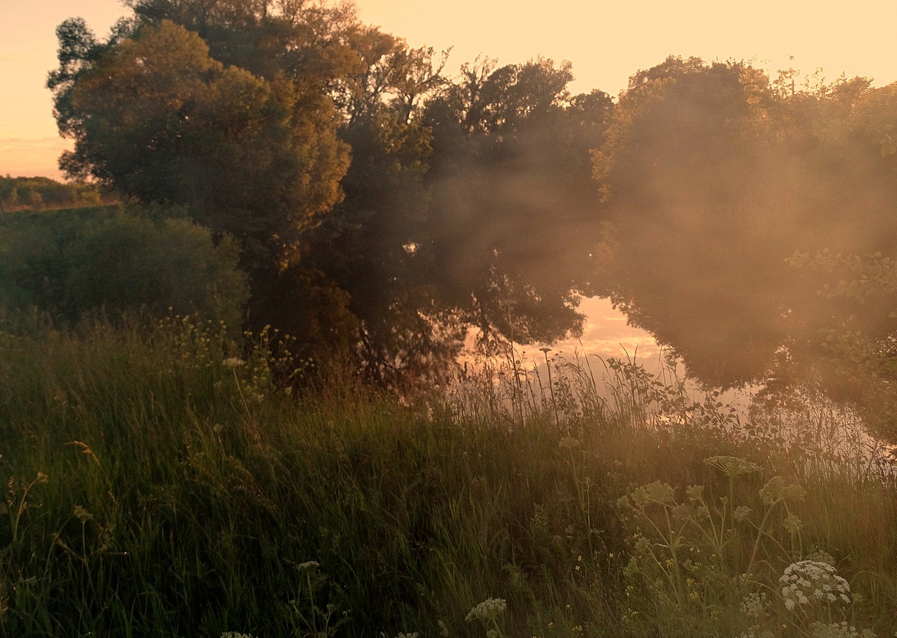 От реки поднимался туман