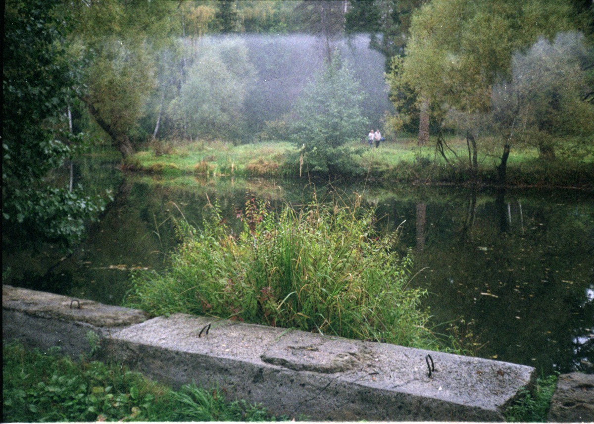 Отдыхающие гуляют около пруда прекрасного у санатория Зелёный Город