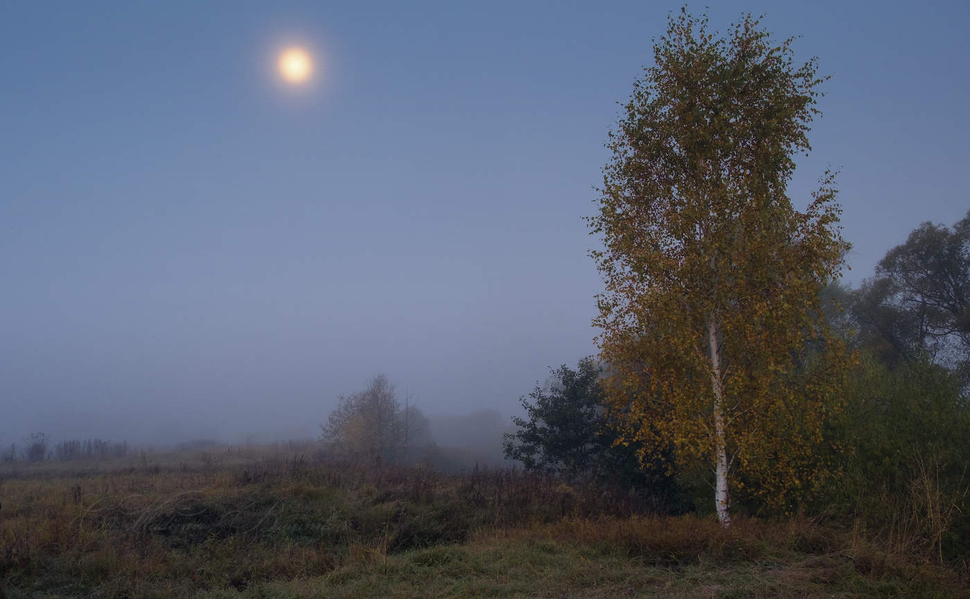 Ещё луна не скрылась,а солнце не взошло