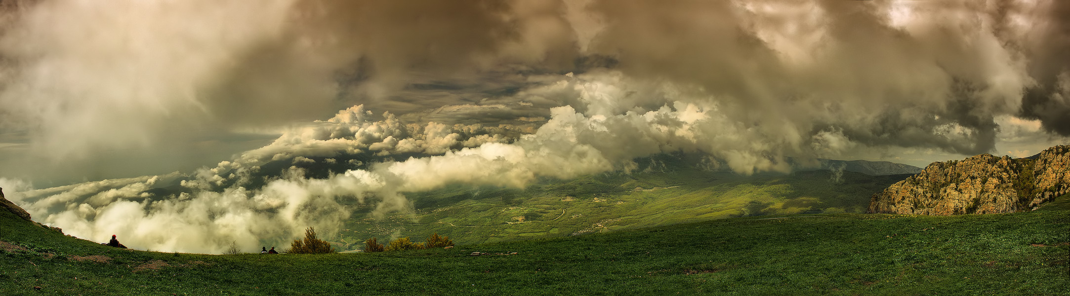 Mountains, Sky, People, Clouds