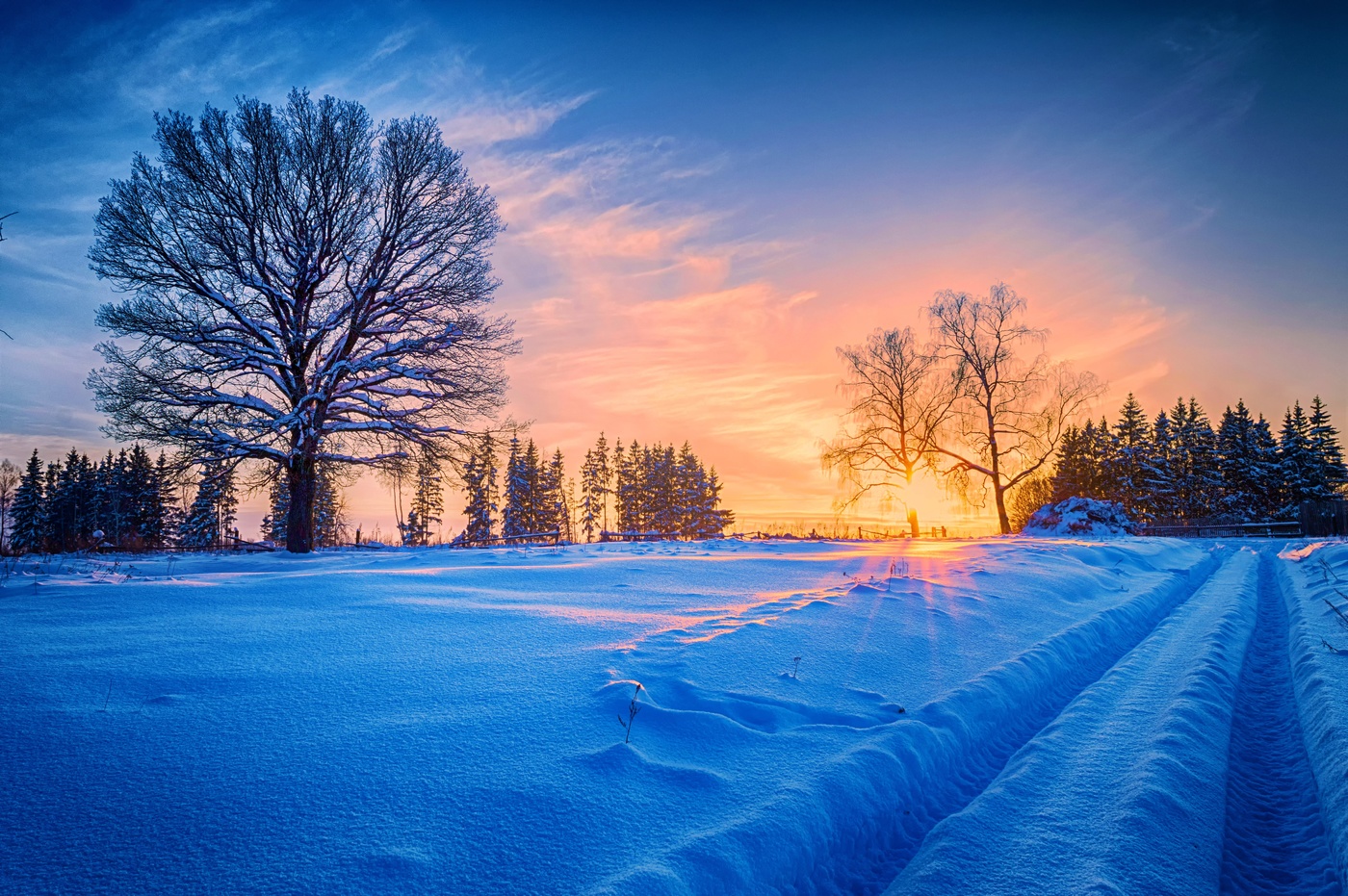 Зима на закате.