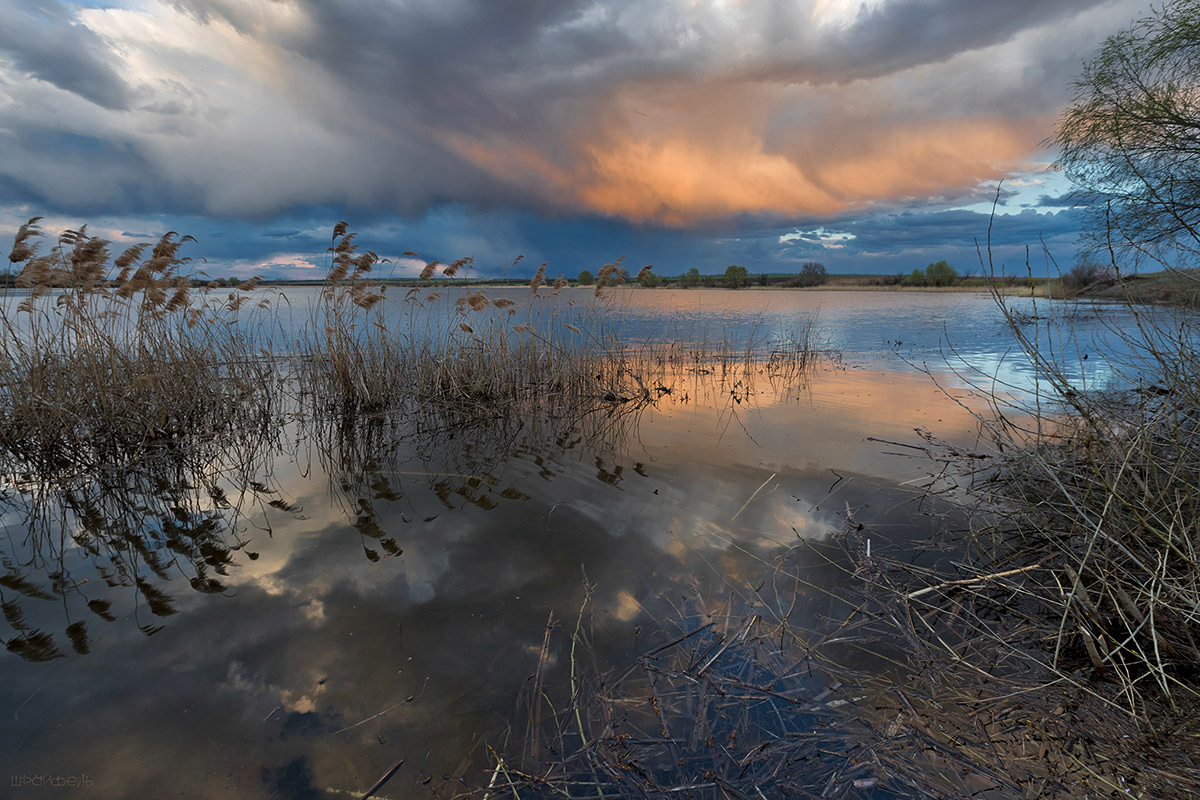 Над прудом гроза промчалась