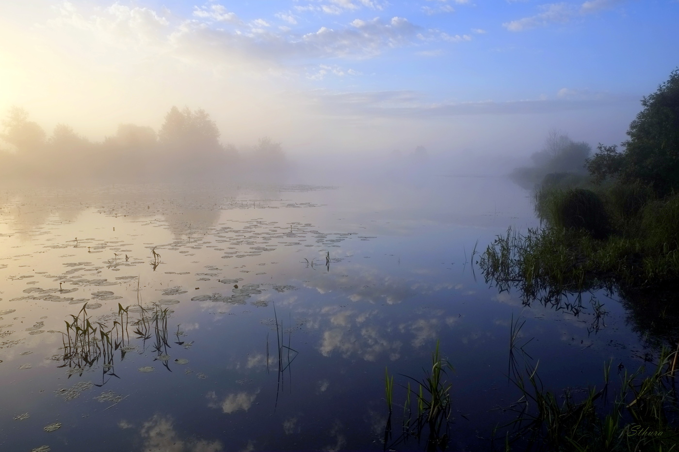 Туман на озере.