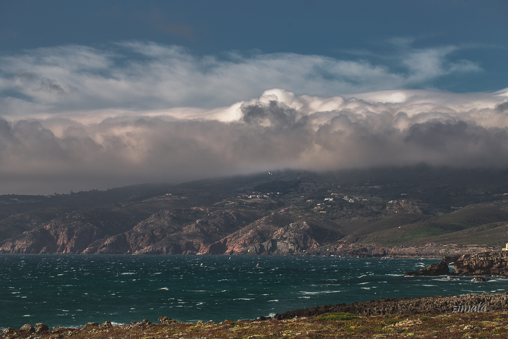 небо, облака, горы, море, берег