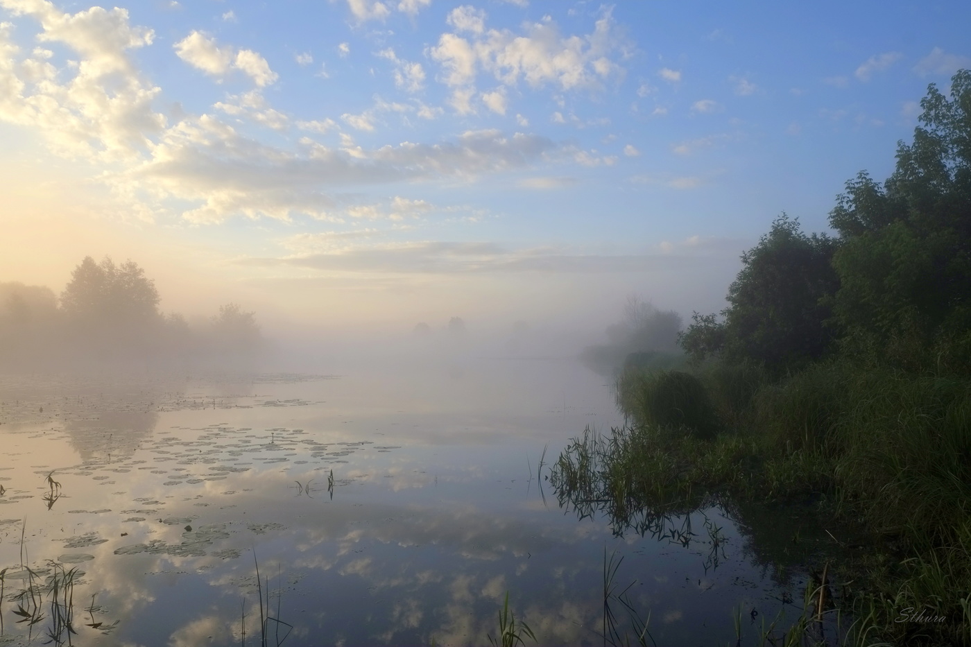 Утренние облака и туман.