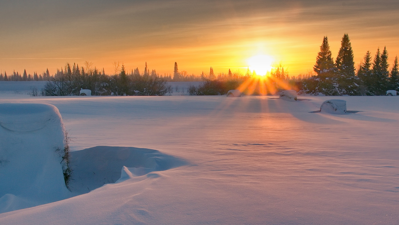 В лучах заката.