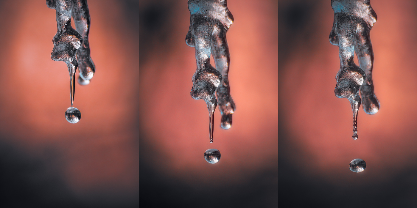 Рождение капли и отделение от сосульки.