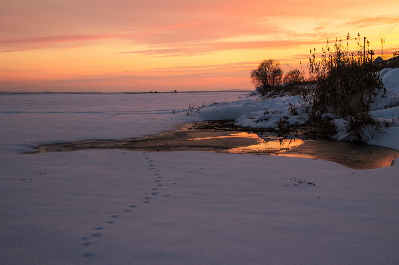 закат, зима