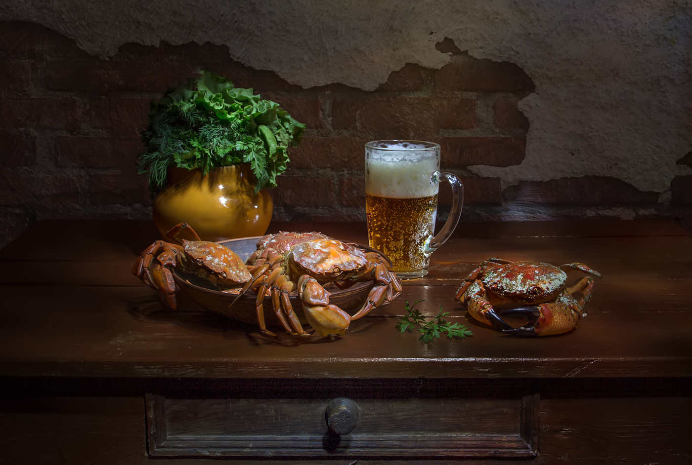 С крабами...