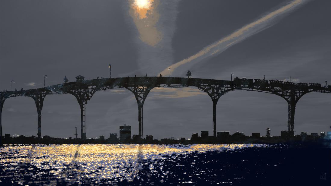 мост вдоль реки