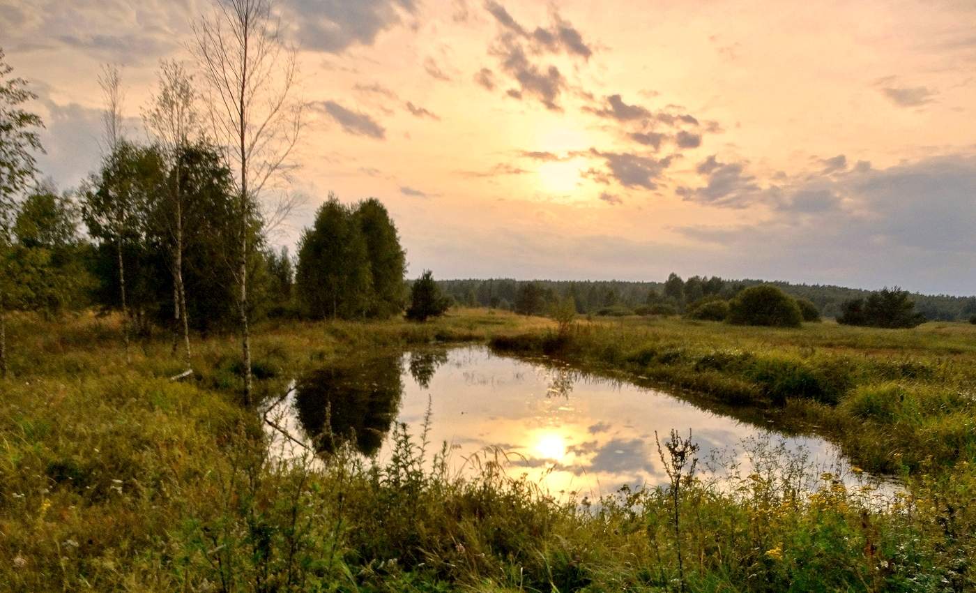 Августовским тёплым вечером солнце нежится в воде