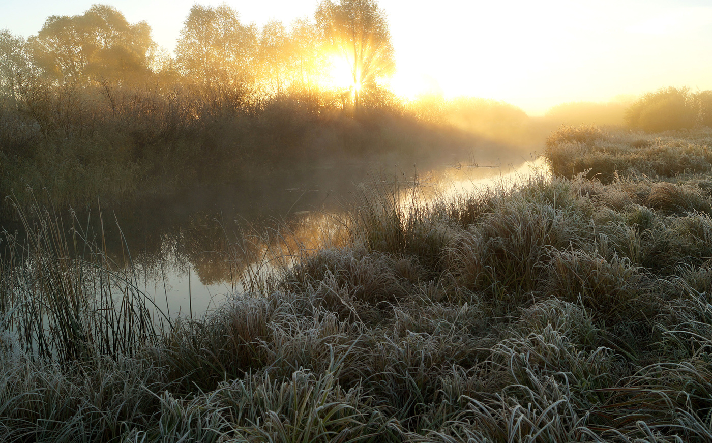 Речка, иней, туман