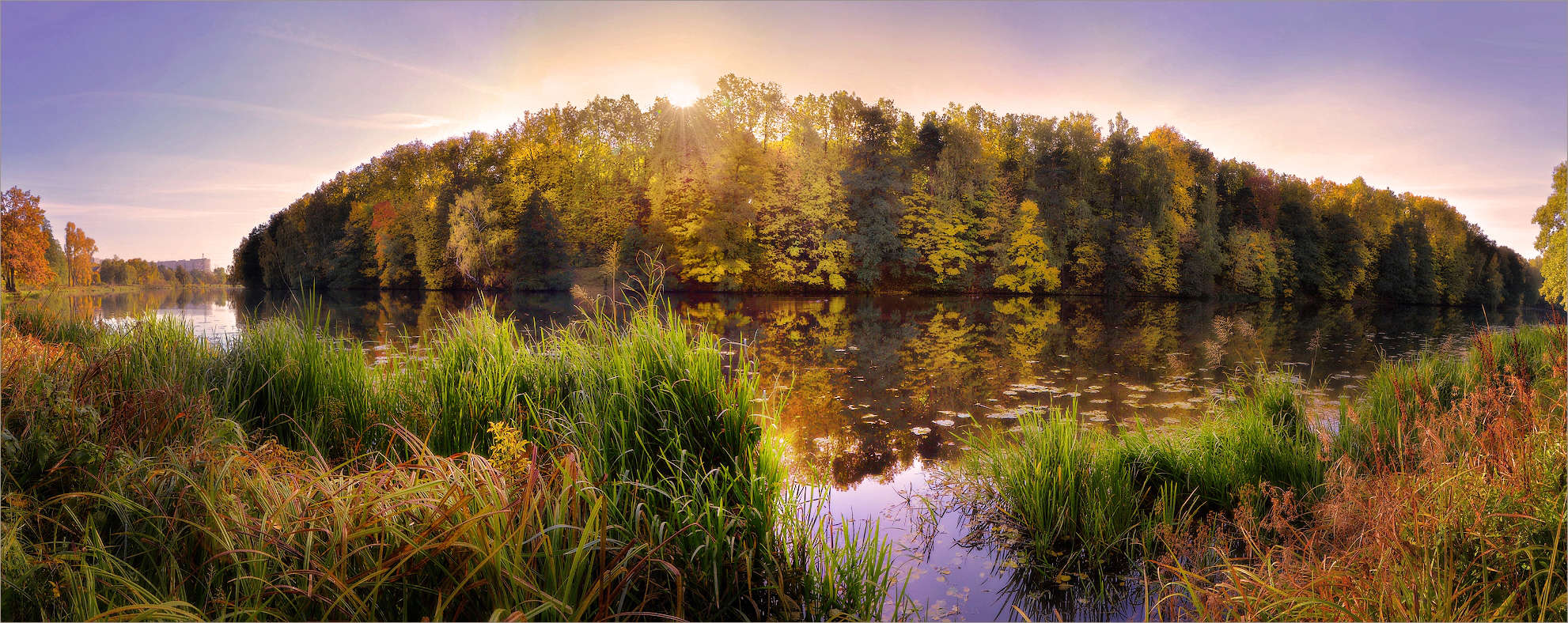Верхний кузьминский пруд под лучами октябрьского солнца.