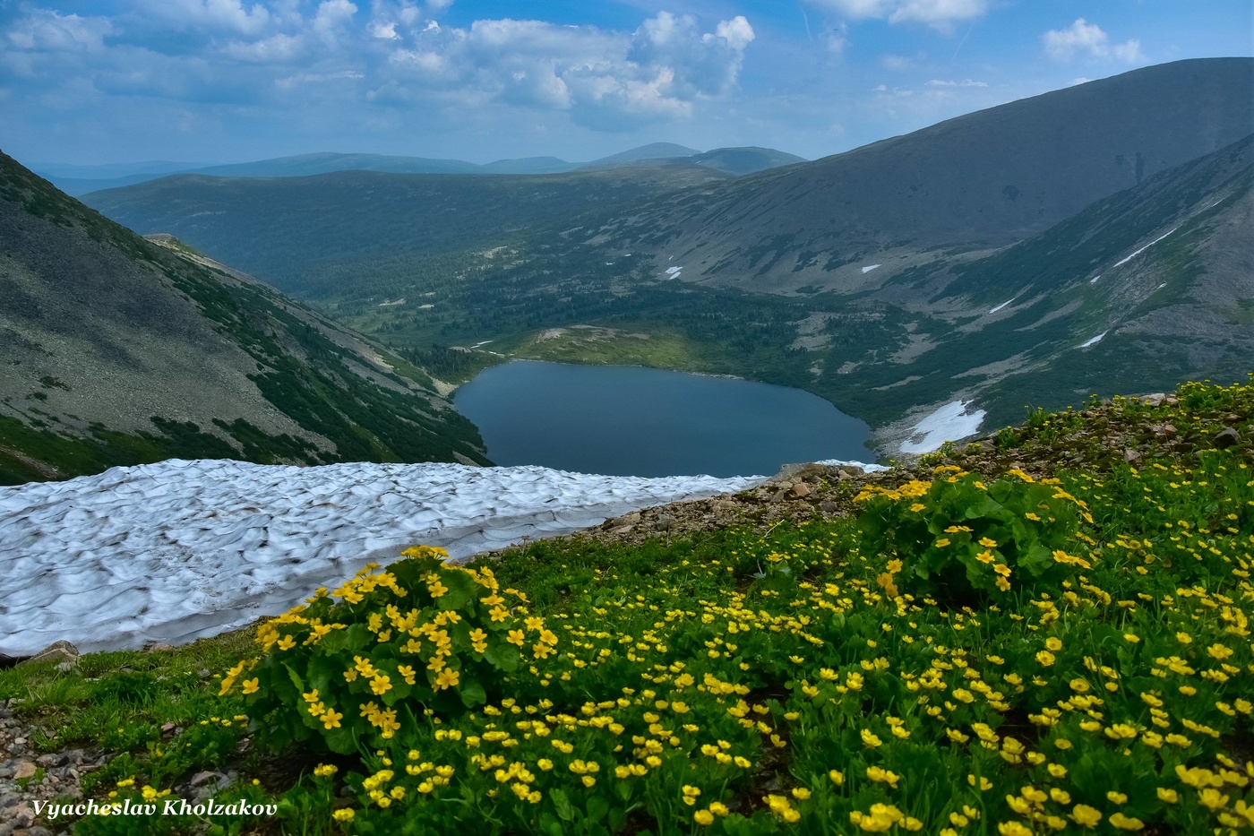Горная долина с цветами в Кузнецкий Алатау