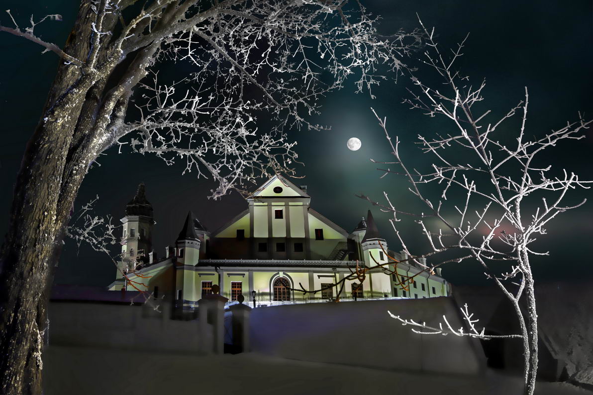 Лунное сияние над замком Радзивиллов в Несвиже