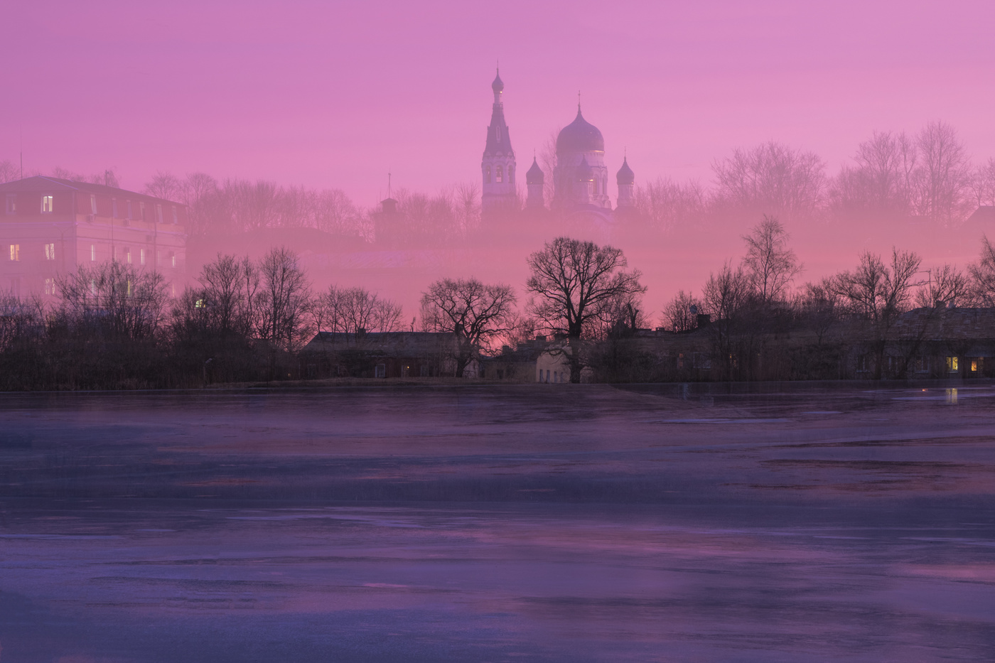 Gatchina. Dawn. Double exposure.