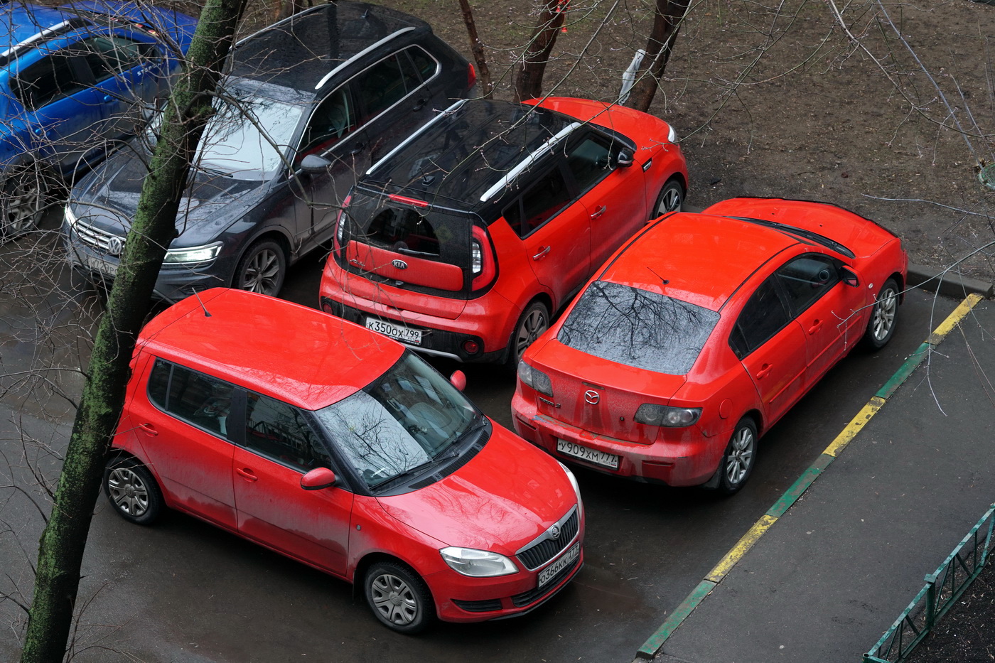 Все в красном.