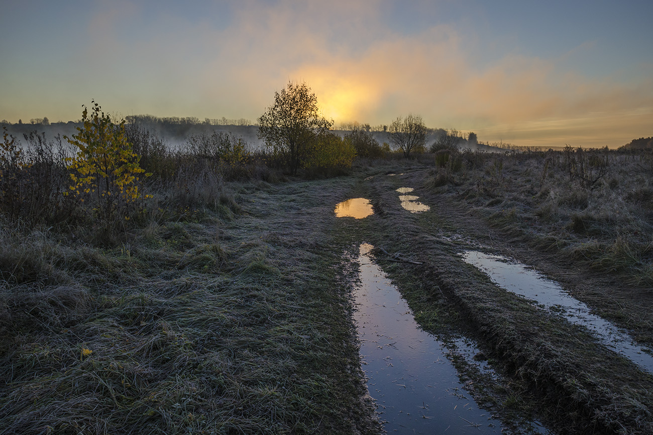 Дорога после ночного дождя. Рассвет