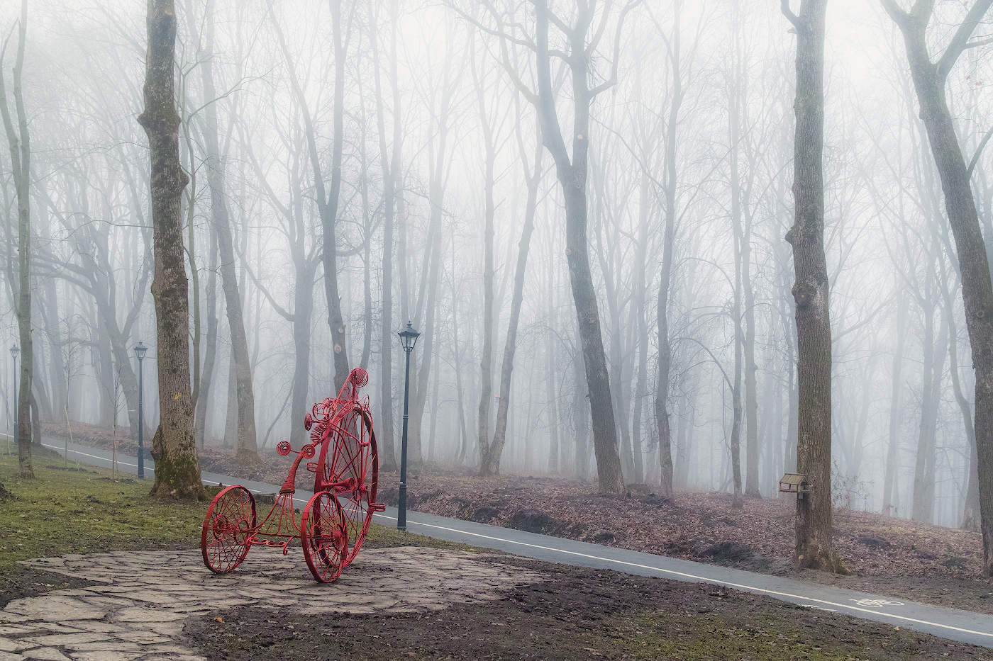 Ретро -велосипед на фоне тумана.