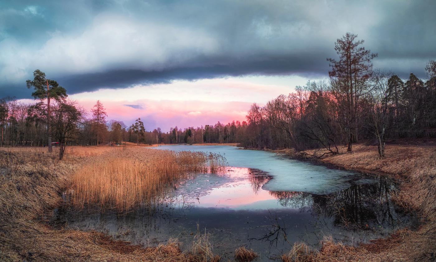 Апрельский вечер на Филькином озере. Гатчина.