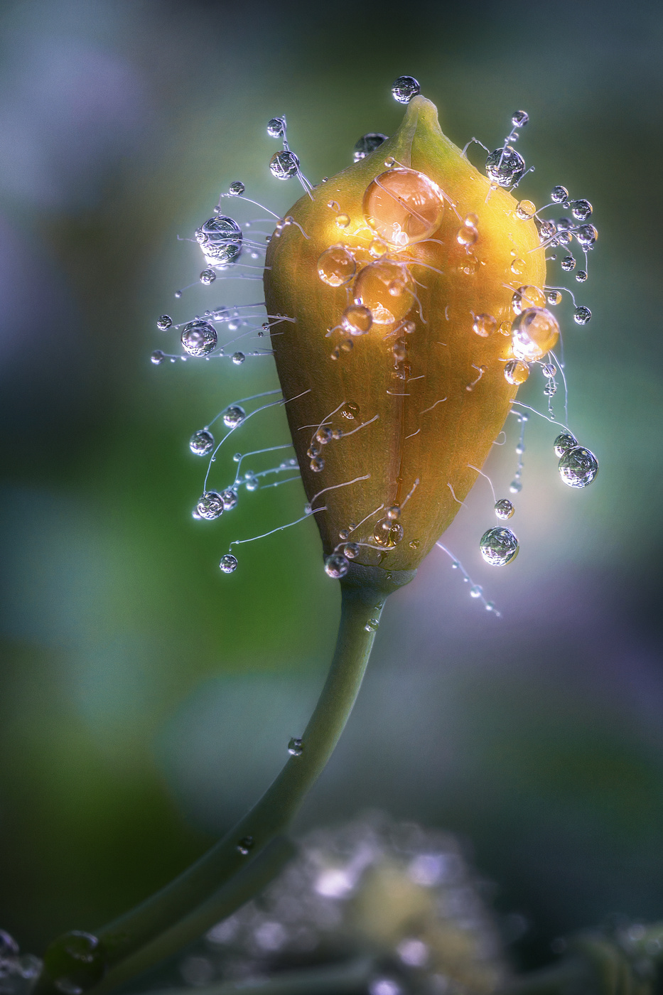 Бутон чистотела в гирляндах.